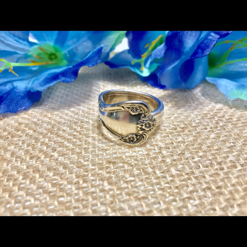 Vintage Sterling Silver Plate Ring Handmade Floral